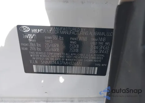 2021 Hyundai Santa Fe Se из США, поврежденный, VIN 5NMS14AJ7MH326372